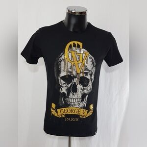 AVENUE George V Paris -Black and Gold Skull Tee
